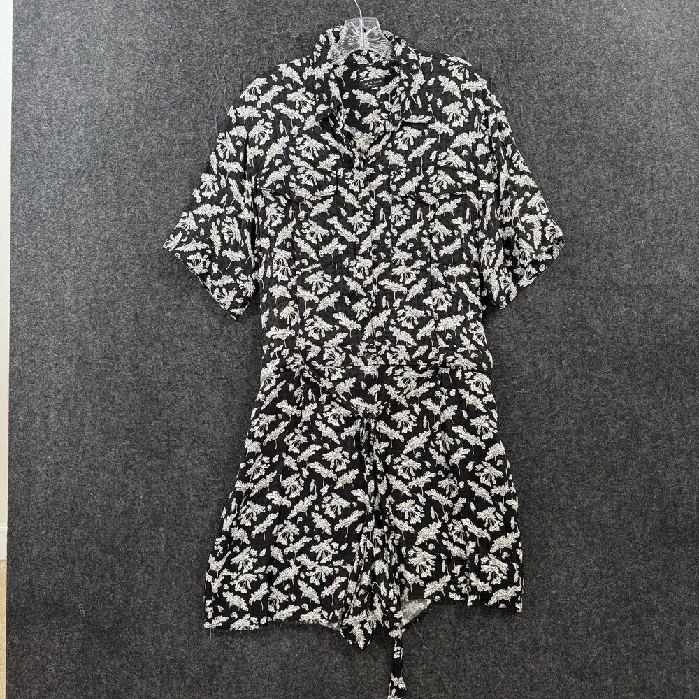 Rag & Bone Romper Women's 6? Black Floral Short Sleeve Button Front Tie Waist
